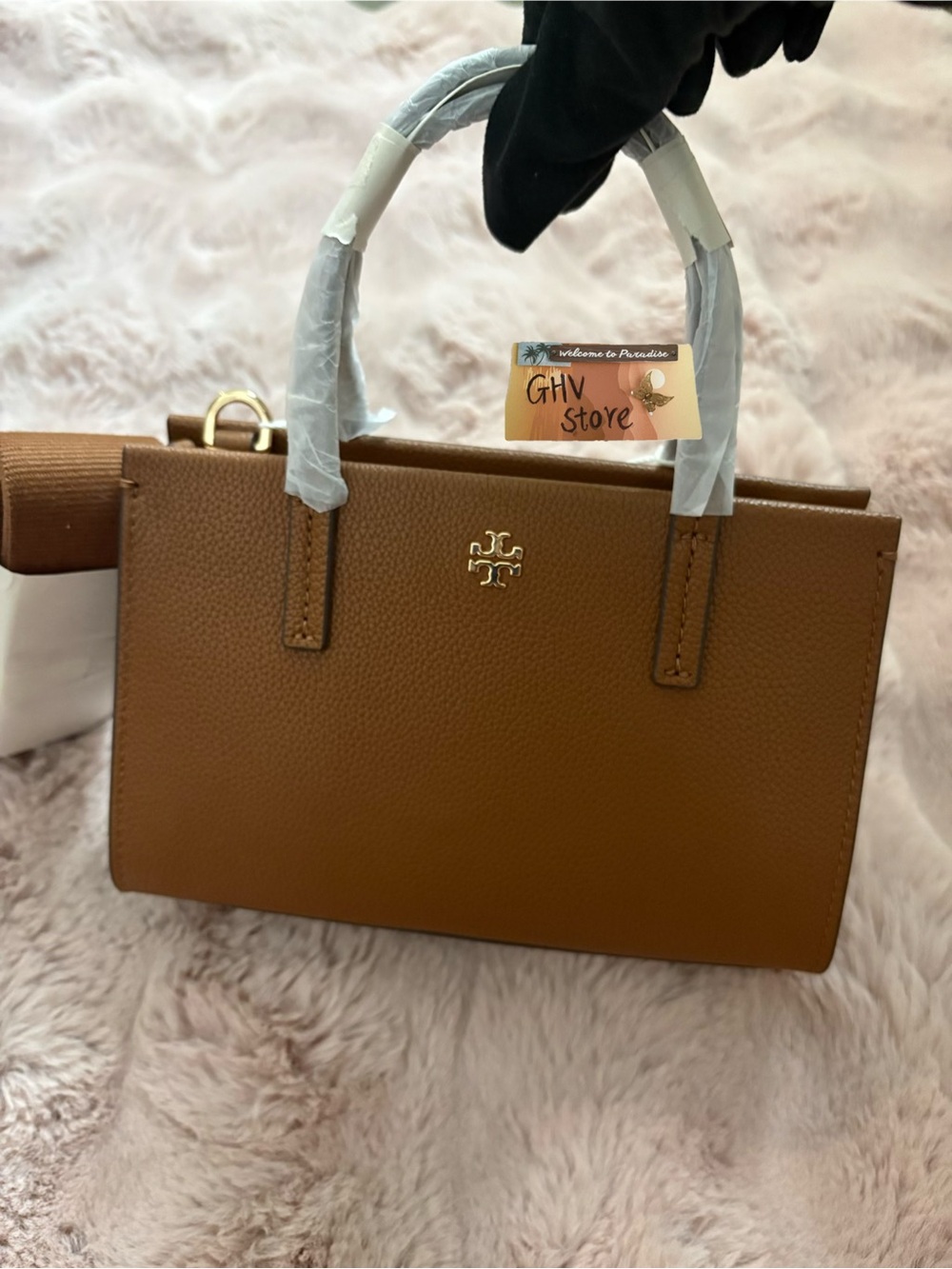 Tory Burch Cognac Pebbled Leather Top-Handle Satchel